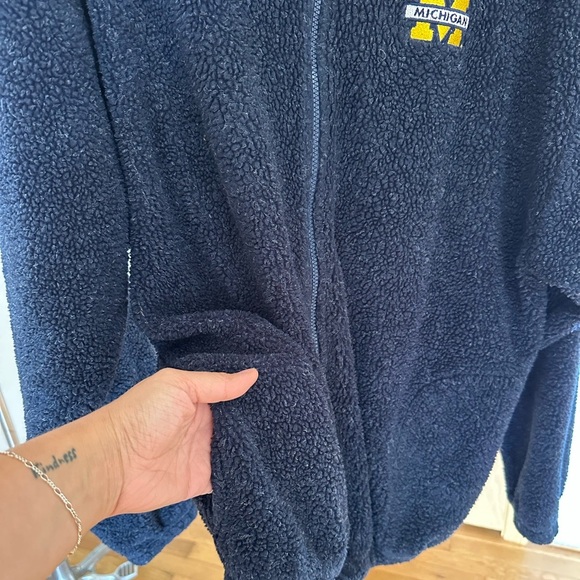 Michigan Football Sherpa Apparel Navy Blue Zip Up Teddy Terry Cloth Jacket XL C1 - Picture 4 of 6